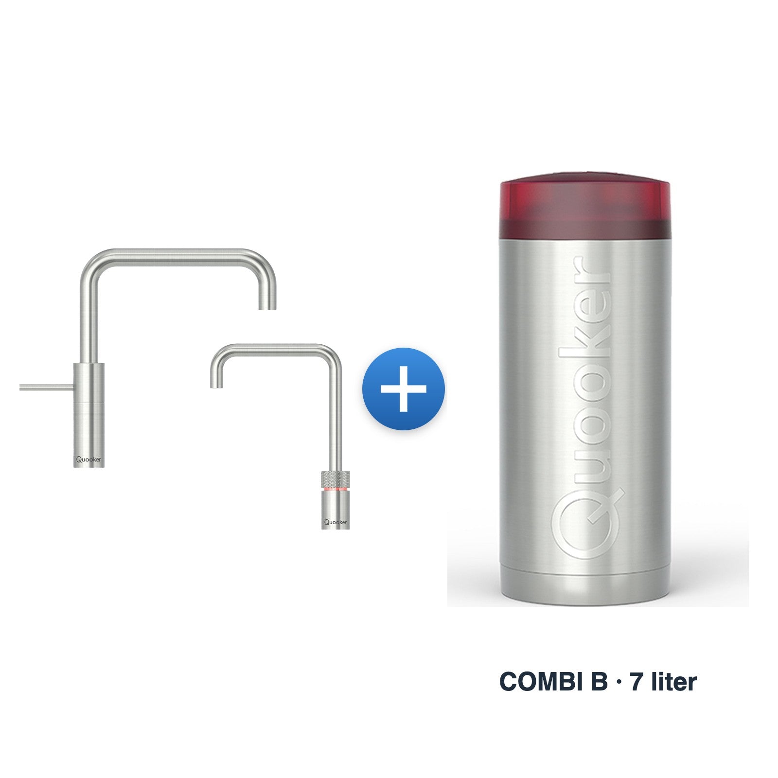 Quooker Nordic TwinTaps Square RVS + TwinTaps-mengkraan met COMBI B-reservoir