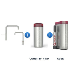 Quooker Nordic TwinTaps Square RVS + TwinTaps-mengkraan met COMBI+ B-reservoir en CUBE