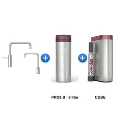 Quooker Nordic TwinTaps Square RVS + TwinTaps-mengkraan met PRO3 B-reservoir en CUBE