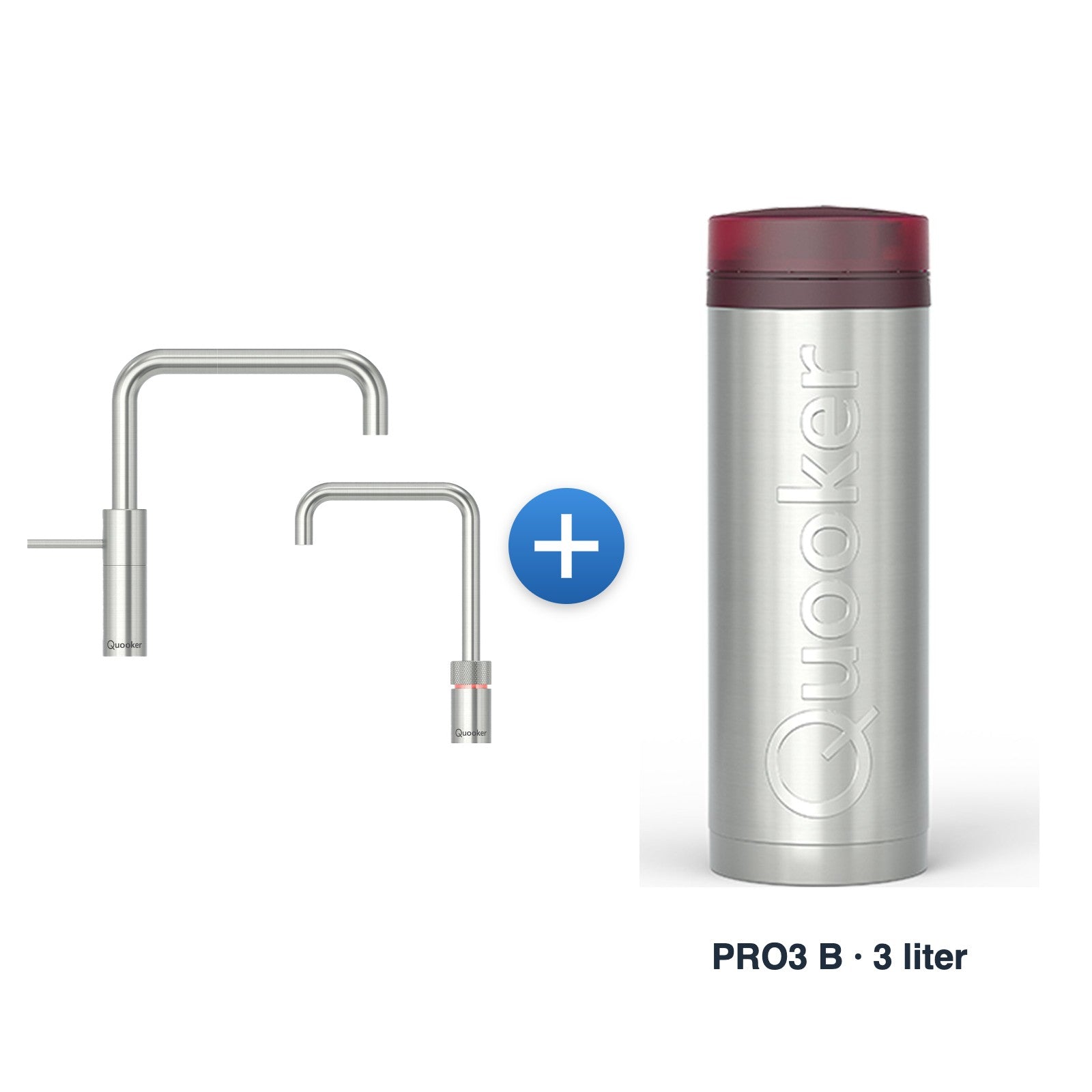 Quooker Nordic TwinTaps Square RVS + TwinTaps-mengkraan met PRO3 B-reservoir