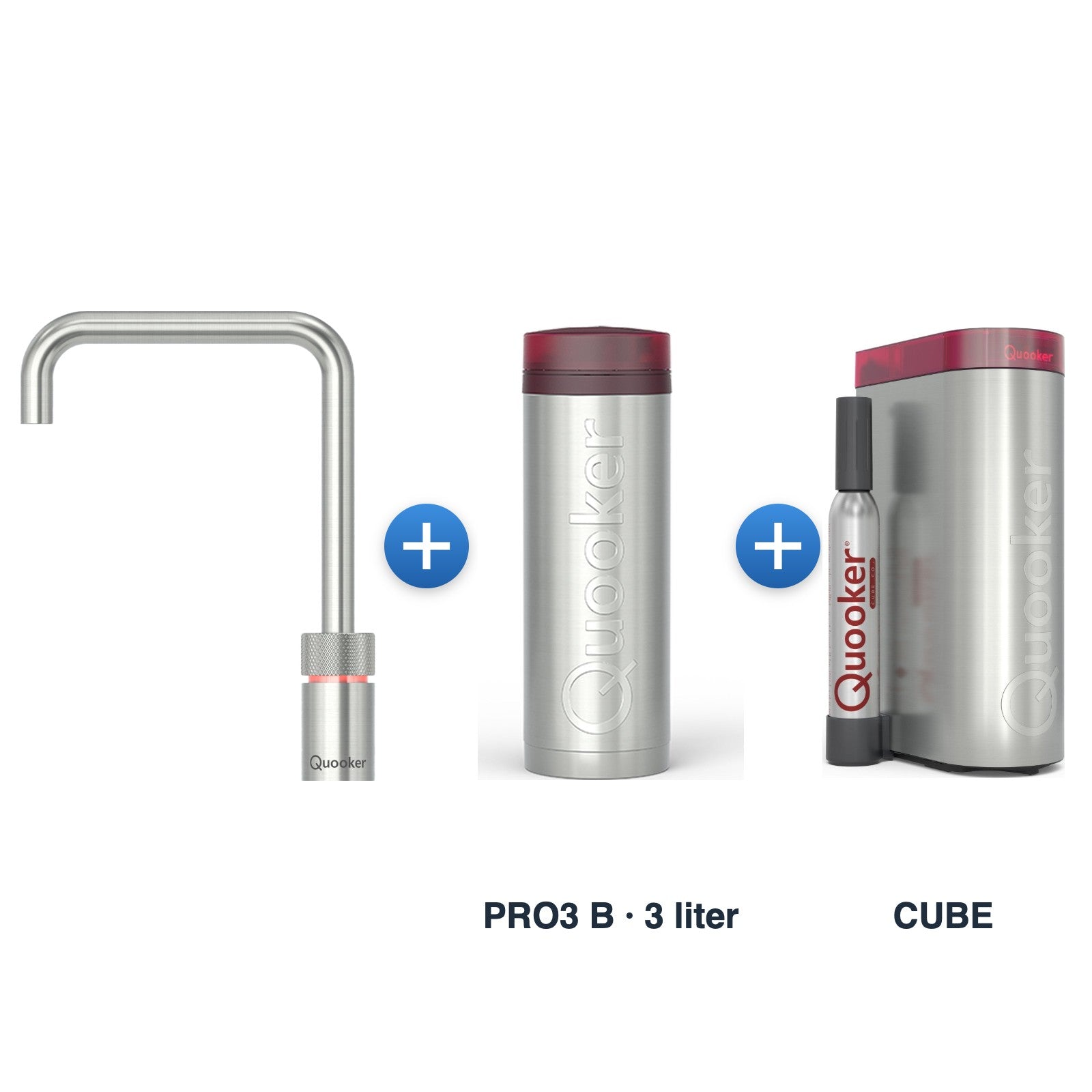 Quooker Nordic TwinTaps Square RVS met PRO3 B-reservoir en CUBE