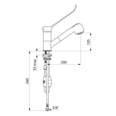 Delabie Mechanische ergonomische mengkraan met uittrekbare sproeier Draaibare uitloop H. 100 L.200 Chroom