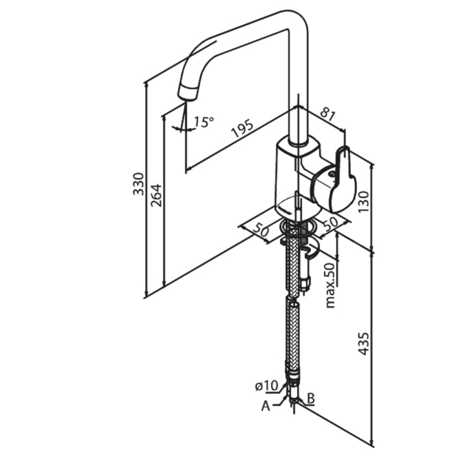 Damixa Pine keukenmengkraan hoge g-uitloop, aansl. 3/8" Staal PVD