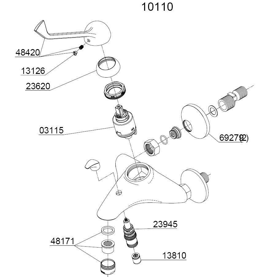 Damixa Spare Parts Space Care Bath Tap With Long Lever Article number 10110.00