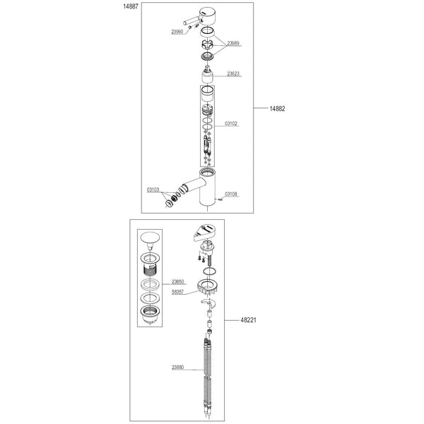 Damixa Parts Merkur Bidet Mixer Article number 14887.00 / 14882.00