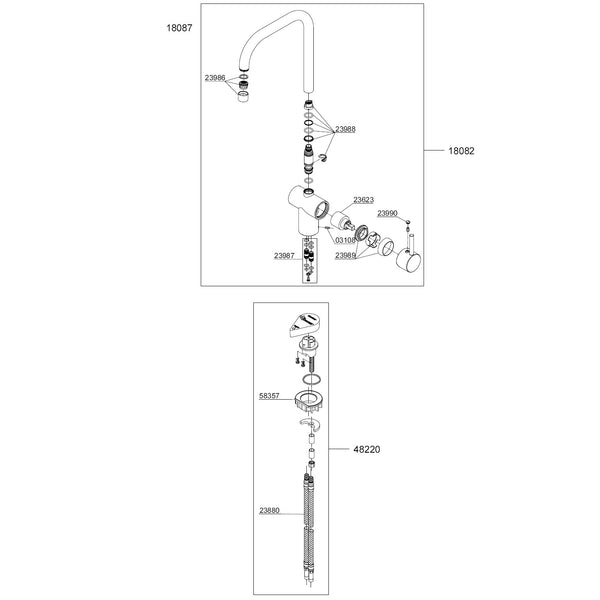 Damixa Onderdelen Osier Keukenmengkraan met J-uitloop 18087.00 / 18082.00 / 18087.66 / 18082.66