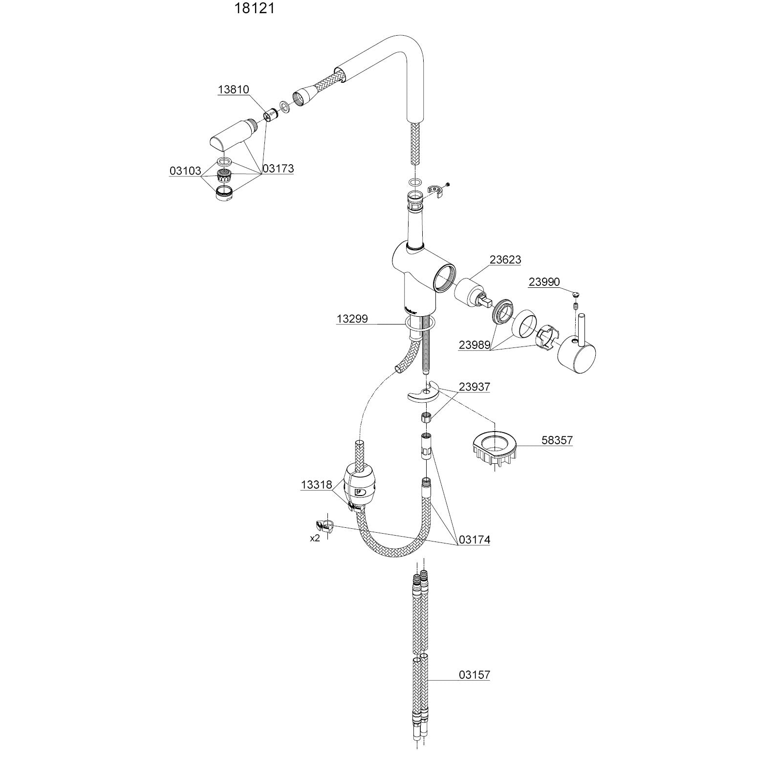 Damixa Parts Osier Kitchen Faucet With L-Spout With Pull-Out Head Article number 18121.00 / 18121.66