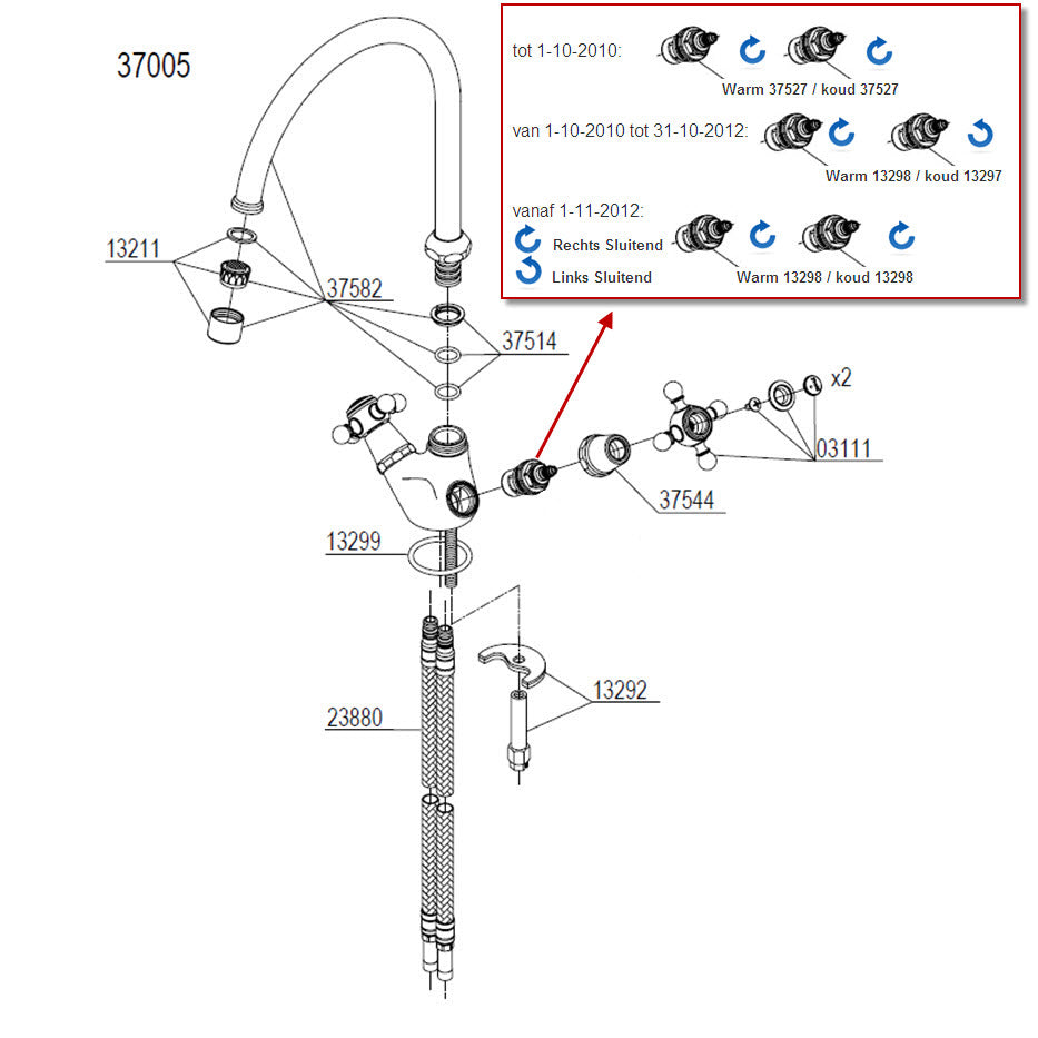 Damixa Parts Tradition Kitchen mixer tap curved spout 37005.00