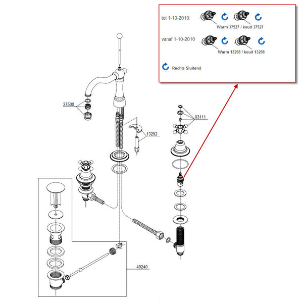 Damixa Onderdelen Tradition 3-gats Wastafelkraan 37078.00