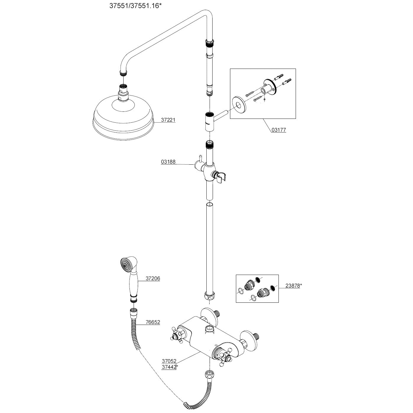 Damixa Onderdelen Tradition Thermostatisch Douchesysteem Artikelnummer 37551.00