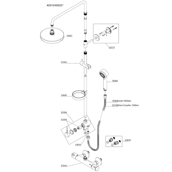 Damixa Parts Akita Shower System With Diverter Article number 40910.00 / 40922.00