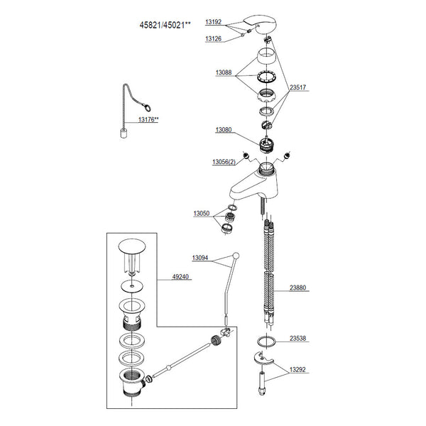 Damixa Parts Eclipse Washbasin tap with waste / chain 45821.00 / 45021.00