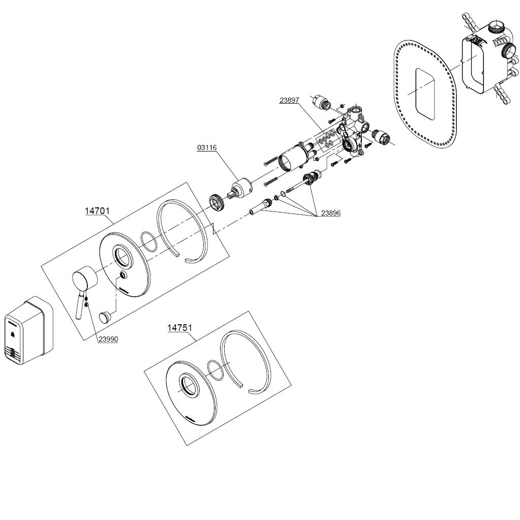 Damixa Universal built-in part with diverter Article number 47041.00