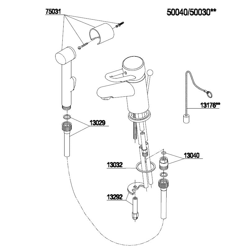 Damixa Onderdelen Apollo Classic Wastafelkraan met zijdouche 50040.00 / 50030.00