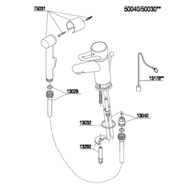 Damixa Parts Apollo Classic Washbasin tap with side shower 50040.00 / 50030.00