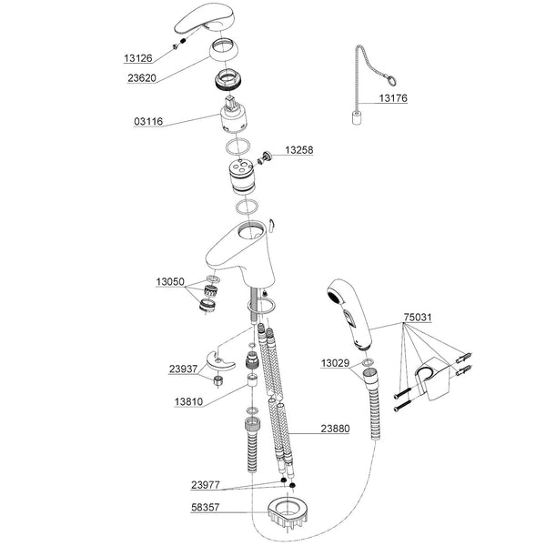 Damixa Parts Lyra Basin Mixer Tap With Side Shower Article number 51030.00