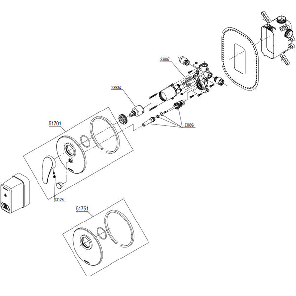 Damixa Parts Lyra Surface-mounted part for built-in bath/shower mixer tap 51701.00 / 51751.00