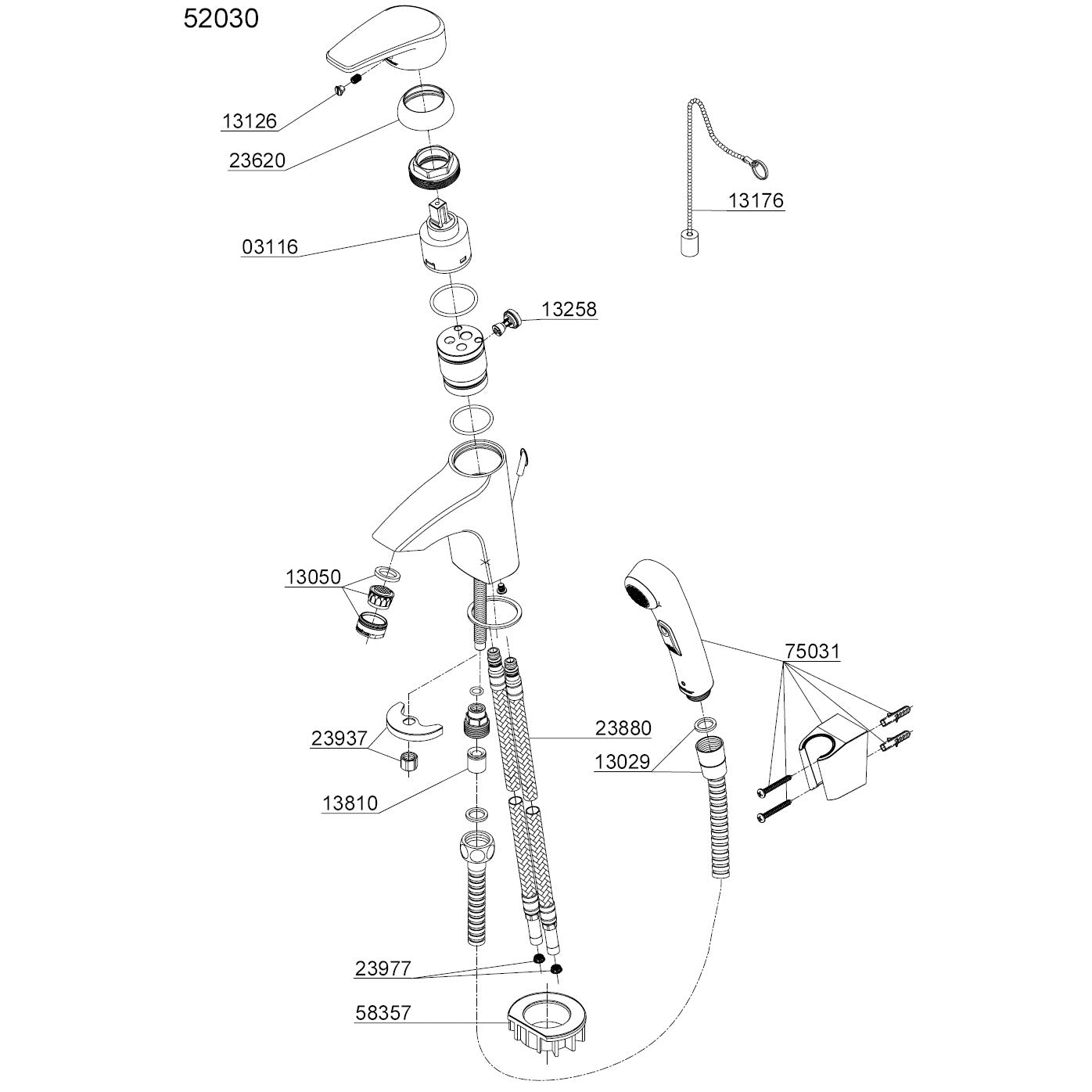 Damixa Parts Elara Washbasin Tap With Side Shower Article number 52030.00
