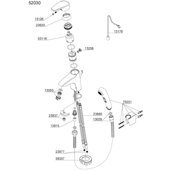 Damixa Parts Elara Washbasin Tap With Side Shower Article number 52030.00