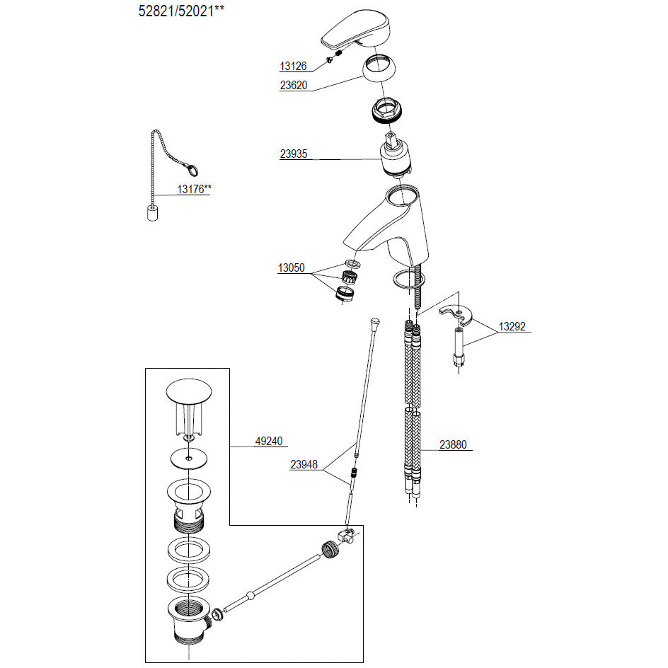 Damixa Parts Elara Washbasin mixer tap with waste / chain 52821.00 / 52021.00