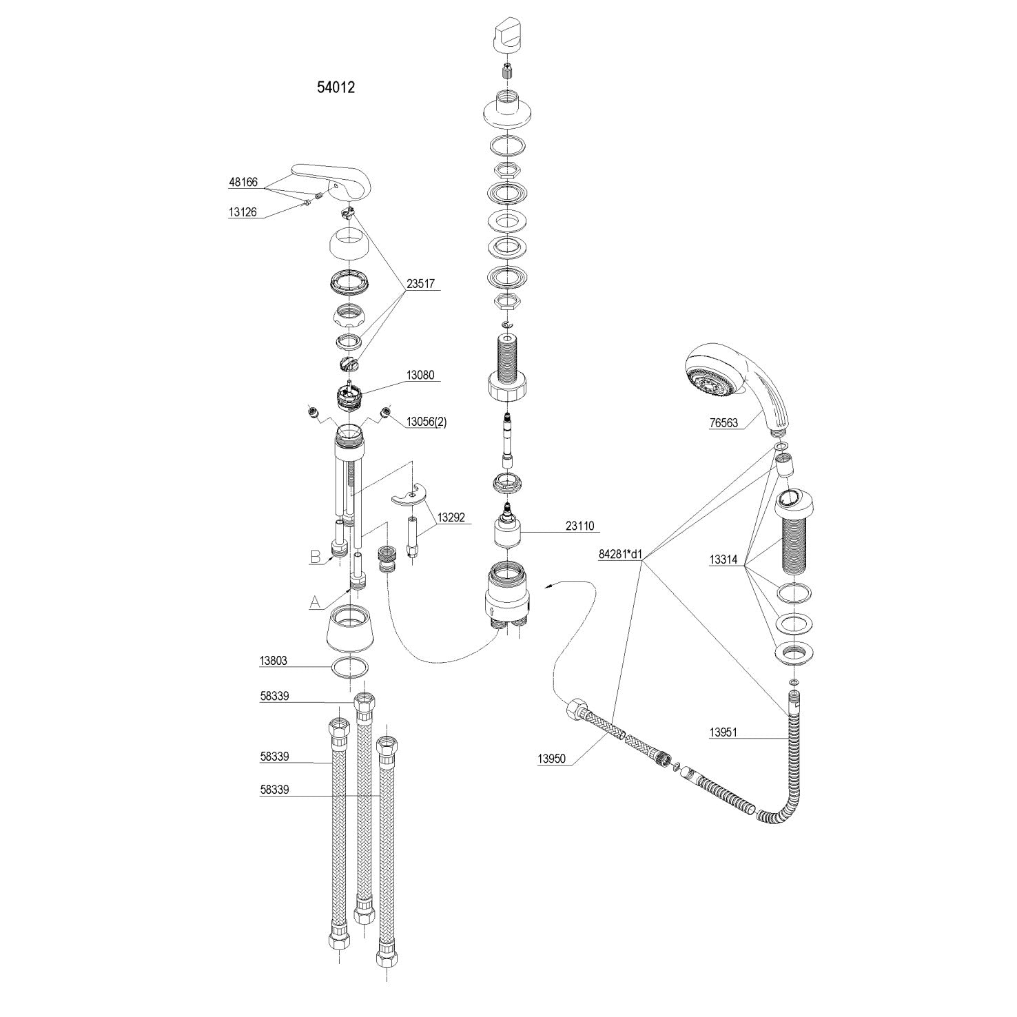 Damixa Parts Apollo Plus 3-hole bath mixer tap 54012.00