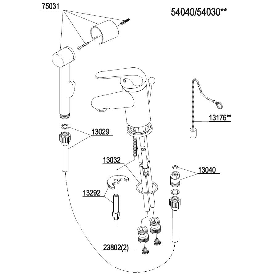 Damixa Parts Apollo Plus Washbasin tap with side shower 54040.00 / 54030.00