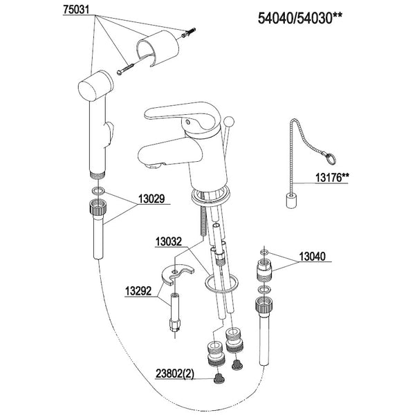 Damixa Parts Apollo Plus Washbasin tap with side shower 54040.00 / 54030.00