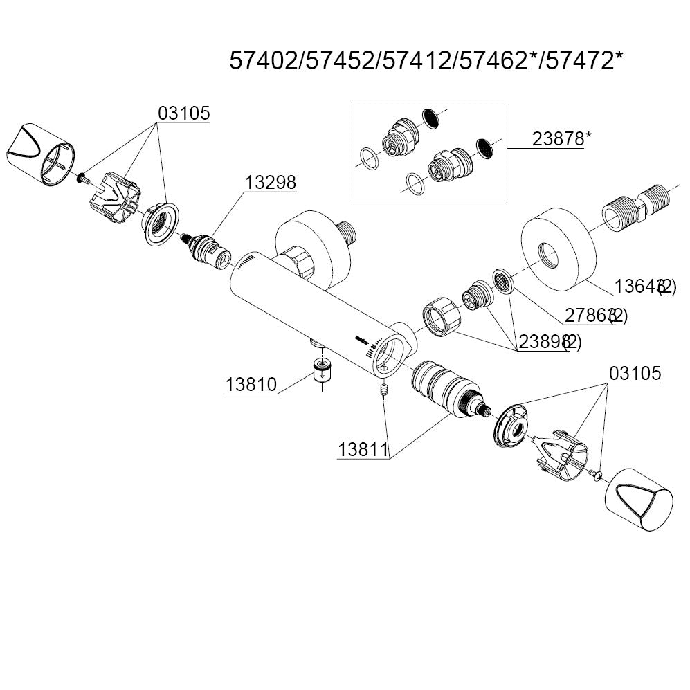 Damixa Onderdelen Thermixa 200 Douchethermostaat Artikelnummer 57402.74 / 57452.74