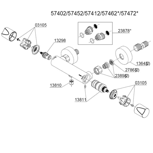 Damixa Onderdelen Thermixa 200 Douchethermostaat Artikelnummer 57402.74 / 57452.74