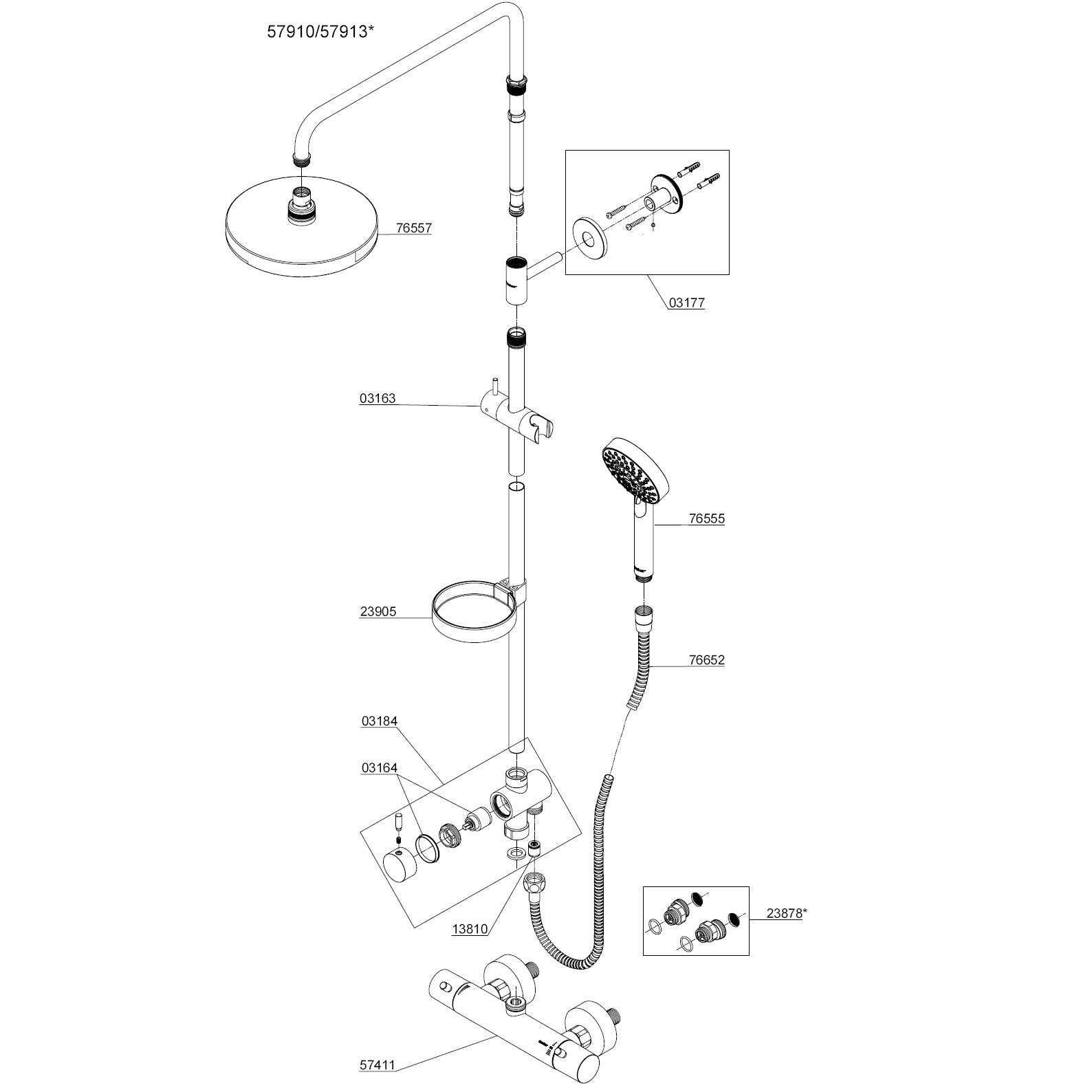 Damixa Parts Belisha Shower System With Diverter Article number 57910.00 / 57913.00