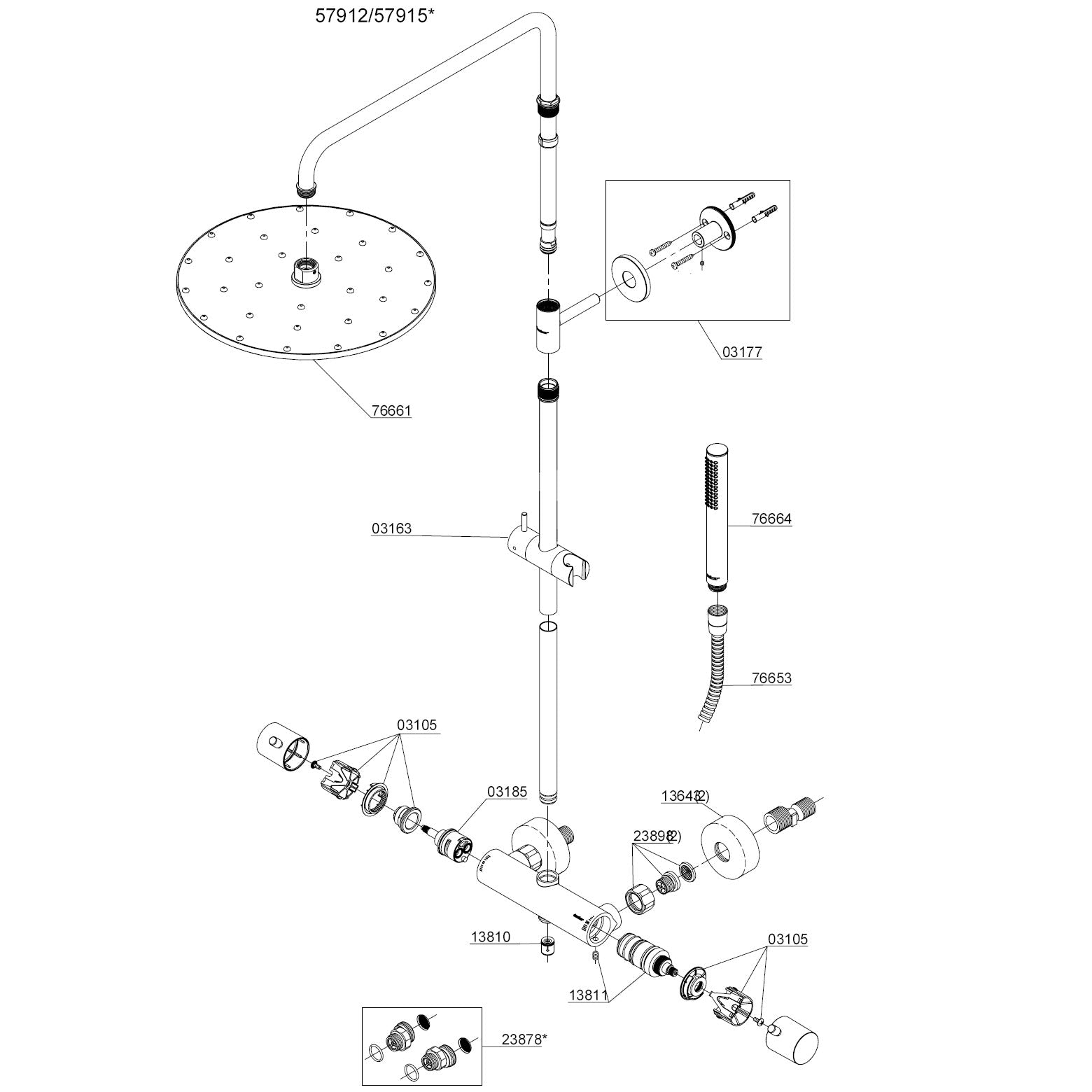 Damixa Parts Eliza Shower System With Diverter Article number 57912.00 / 57915.00