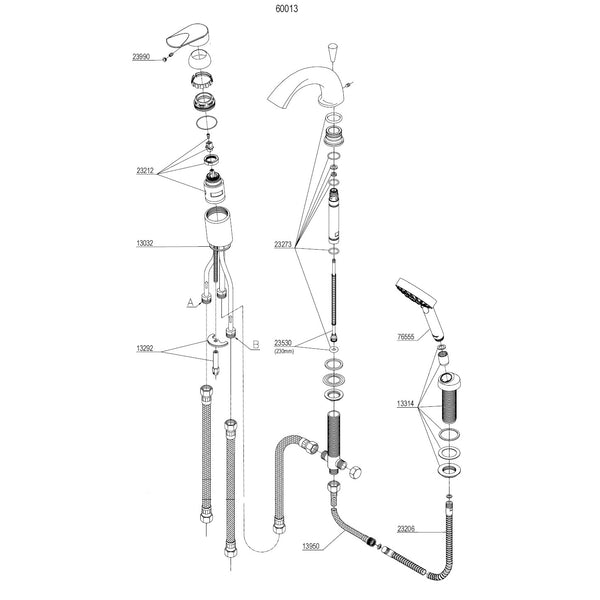 Damixa Parts Clover 3-hole bath mixer tap 60013.00