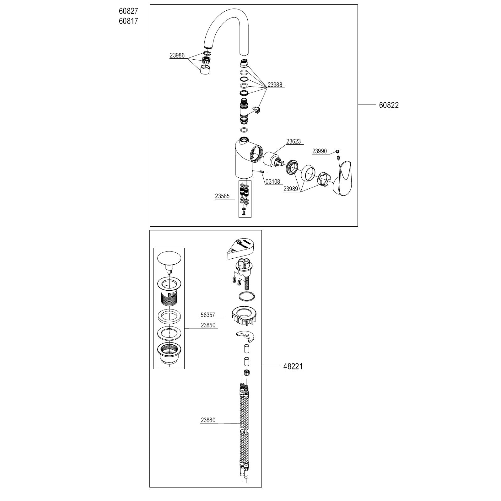 Damixa Parts Clover Basin Mixer Tap 60827.00 / 60817.00 / 60822.00