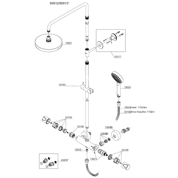Damixa Parts Dikara Shower System With Diverter Article number 60912.00 / 60913.00
