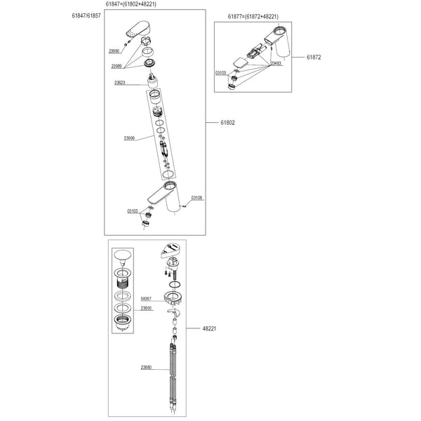 Damixa Parts Jupiter Trend Washbasin tap Article number 61802.00 / 61847.00 / 61817.00 / 61872.00 / 61877.00