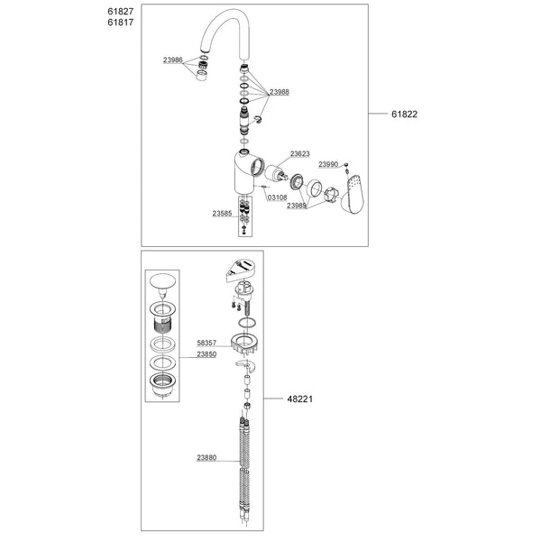 Damixa Parts Jupiter Trend Washbasin tap High spout Article number 61822.00 / 61827.00 / 61817.00