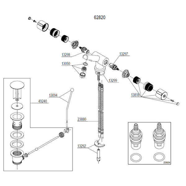 Damixa Onderdelen Titan Wastafelkraan laag met waste / ketting 62820.00 / 62020.00