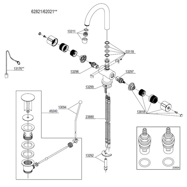 Damixa Onderdelen Titan Wastafelkraan met waste / ketting 62821.00 / 62021.00