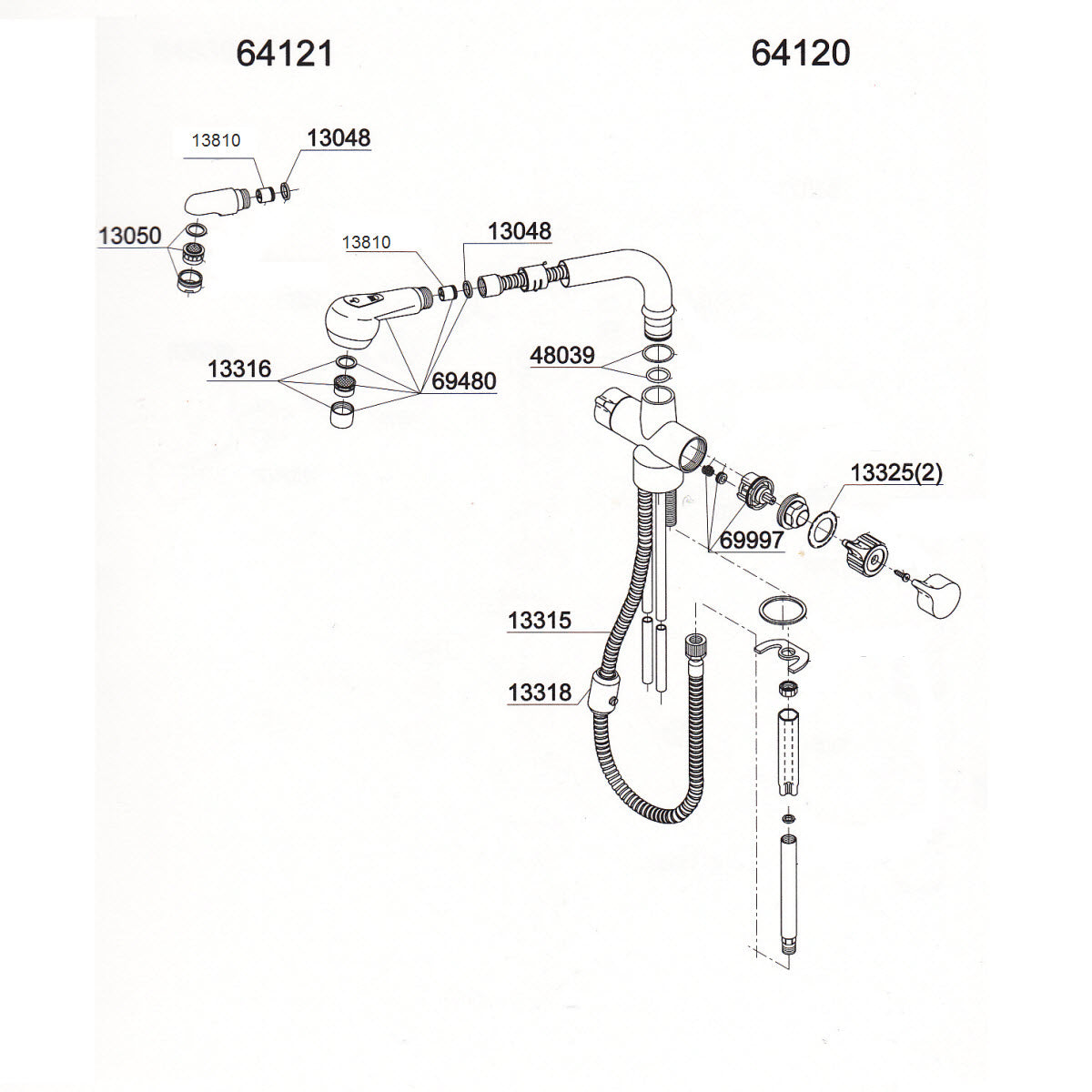 Damixa Onderdelen Architect Keukenkraan met uittrekbare perlator / kop 64120.00 / 64121.00