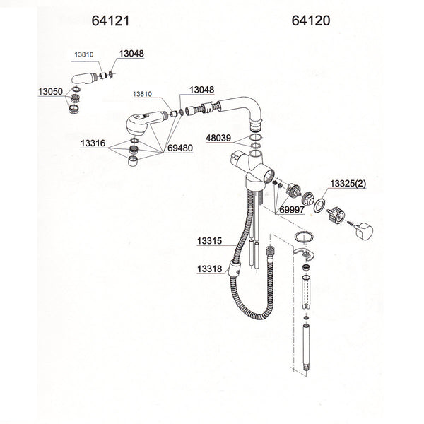 Damixa Parts Architect Kitchen faucet with pull-out aerator / head 64120.00 / 64121.00