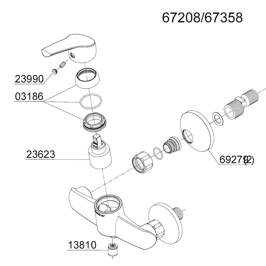 Damixa Onderdelen Rowan Douchekraan Hoh 15Cm Artikelnummer 67208.00 / 67358.00