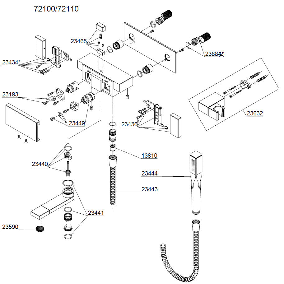 Damixa Onderdelen G Type V3.0 Badkraan met handdouche 72100 / 72110