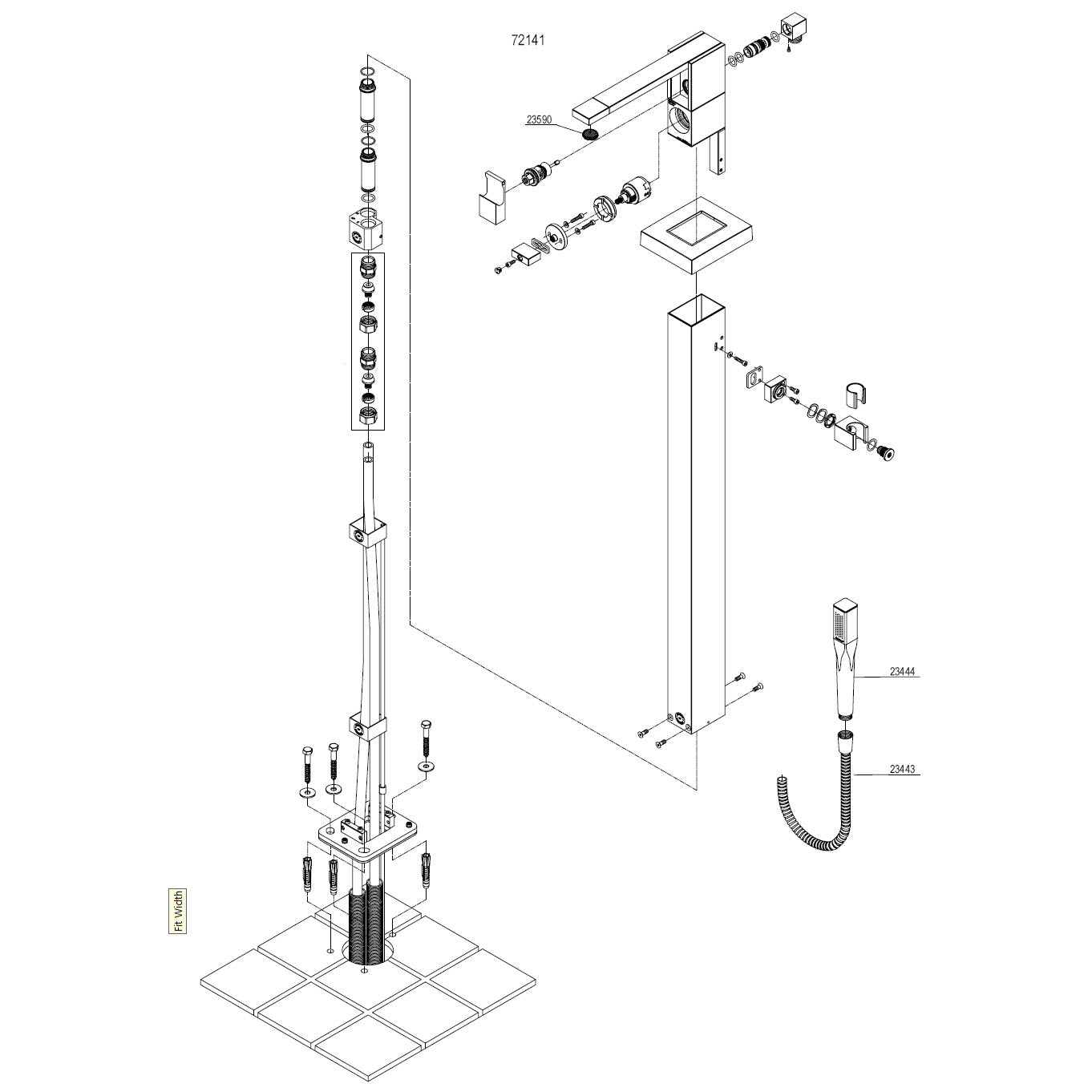 Damixa Onderdelen G Type V3.0 Staande Badkraan met handdouche 72141.00