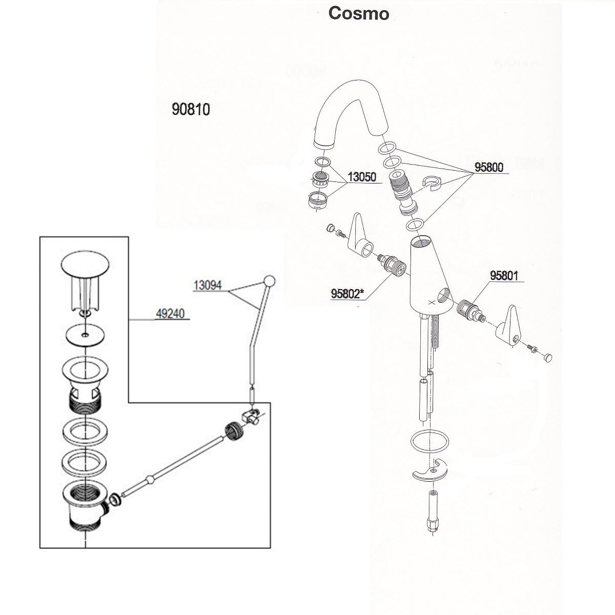 Damixa Parts Cosmo washbasin mixer tap with waste 90810.00