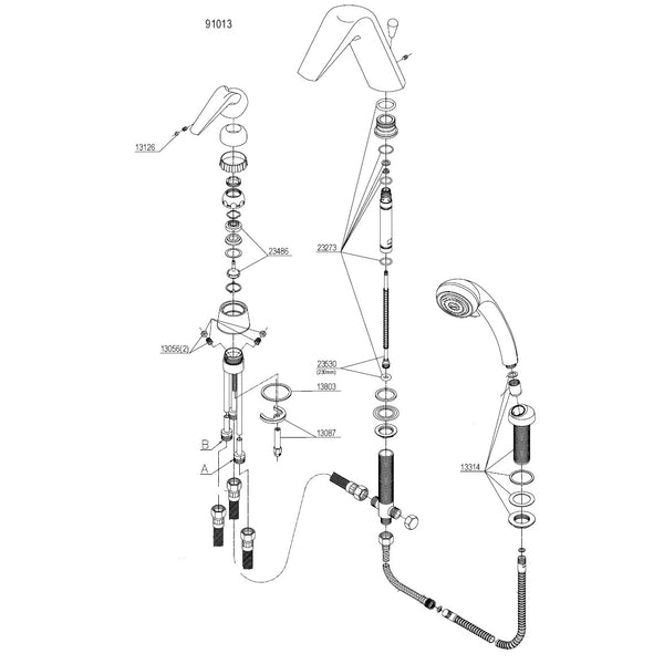 Damixa Parts Astoria 3-hole Bath Tap 91013.00