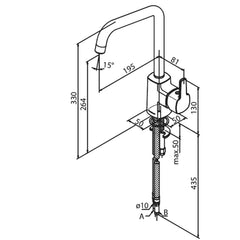Damixa Pine keukenmengkraan hoge g-uitloop, aansl. 3/8" Staal PVD