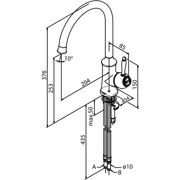 Damixa Tradition Keukenmengkraan Hoge C-Uitloop Messing