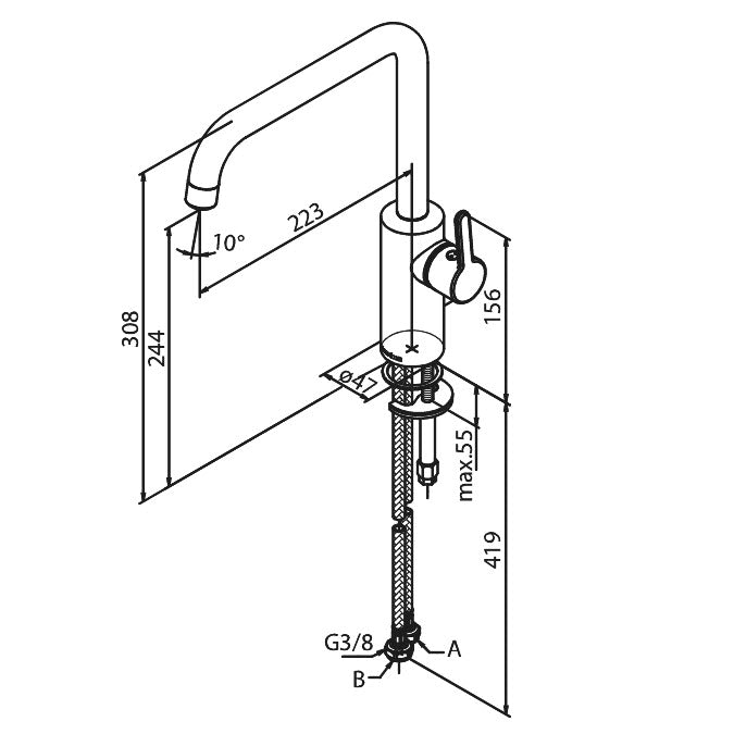 Damixa Silhouet Keukenkraan Hoge J-uitloop Grafiet PVD