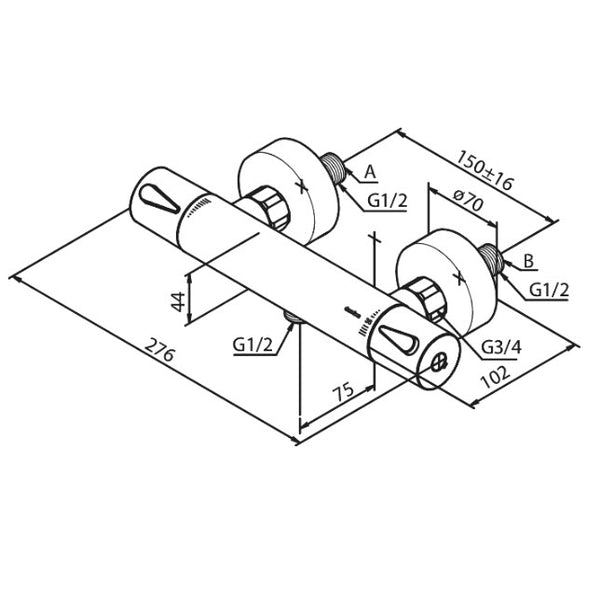Silhouet douchemengkraan thermostatisch hoh 15cm met koppelingen Chroom