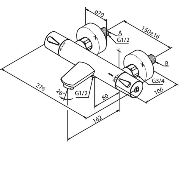 Damixa onderdelen Silhouet badthermostaat hoh 15cm 7450061 / 7450077 / 7450079 / 7450087 7450000 / 7450046
